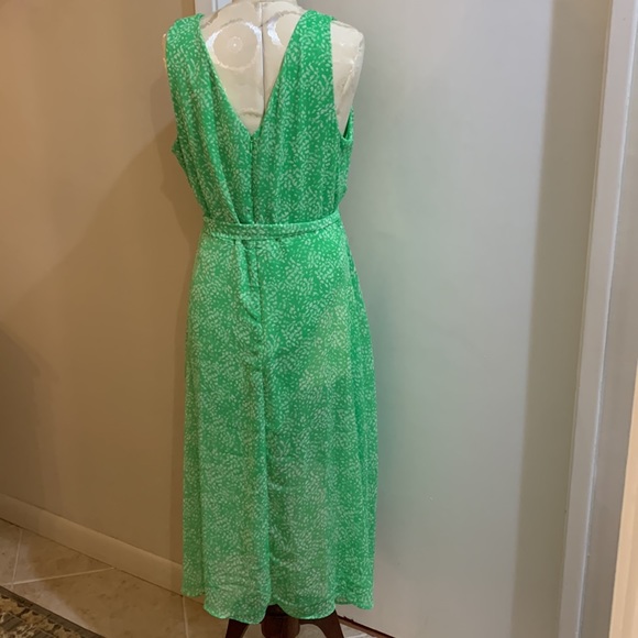 DKNY Bright Green White Lined Ruched Hi Low Lightweight Belted Zip Up Dress 16 - Picture 4 of 8